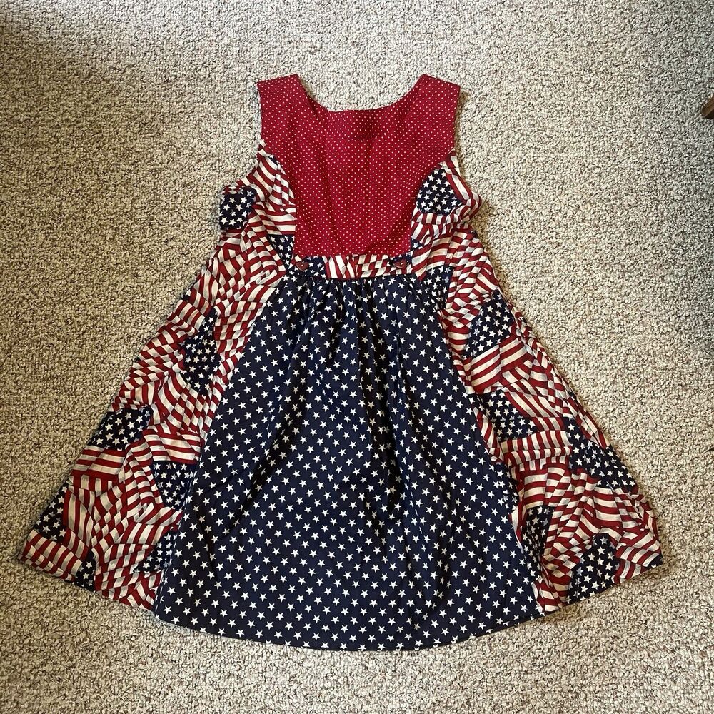 Handmade Womens USA Flag Dress Size M Red White Blue America Patriot Sleeveless